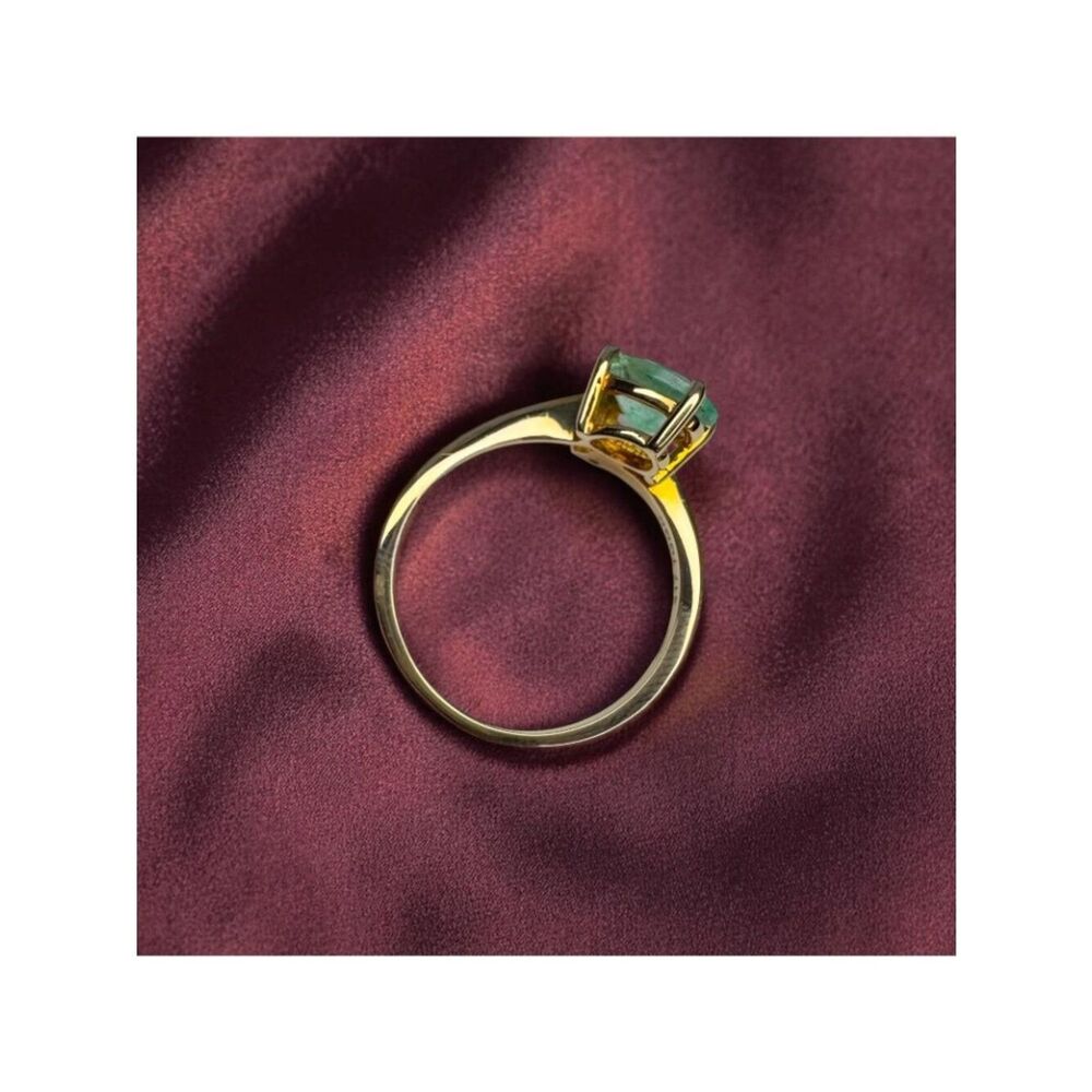 10K Gold- Natural Colombian Emerald & Diamond Ring -Size 8 -1ct Bypass Ring 2.2g - Picture 12 of 16